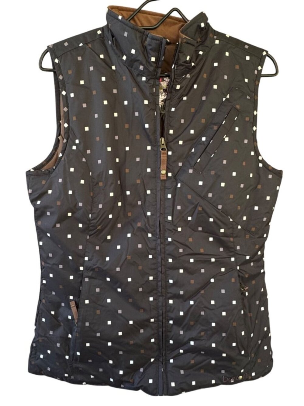 Burton DryRide Snowboard Ski Puffer Vest Square Dots Black Brown Medium Zip Fron
